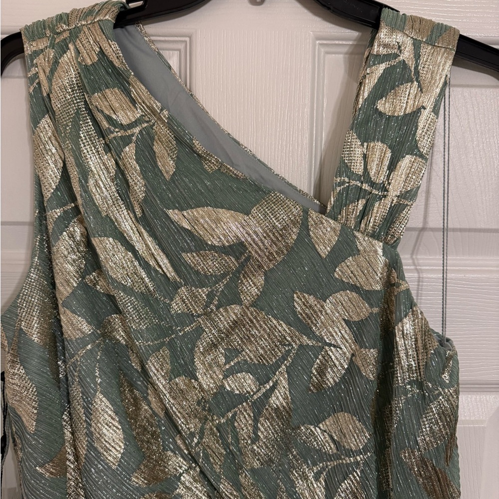 Adrianna Papell Sage and Gold Asymmetric Gown - Picture 3 of 6